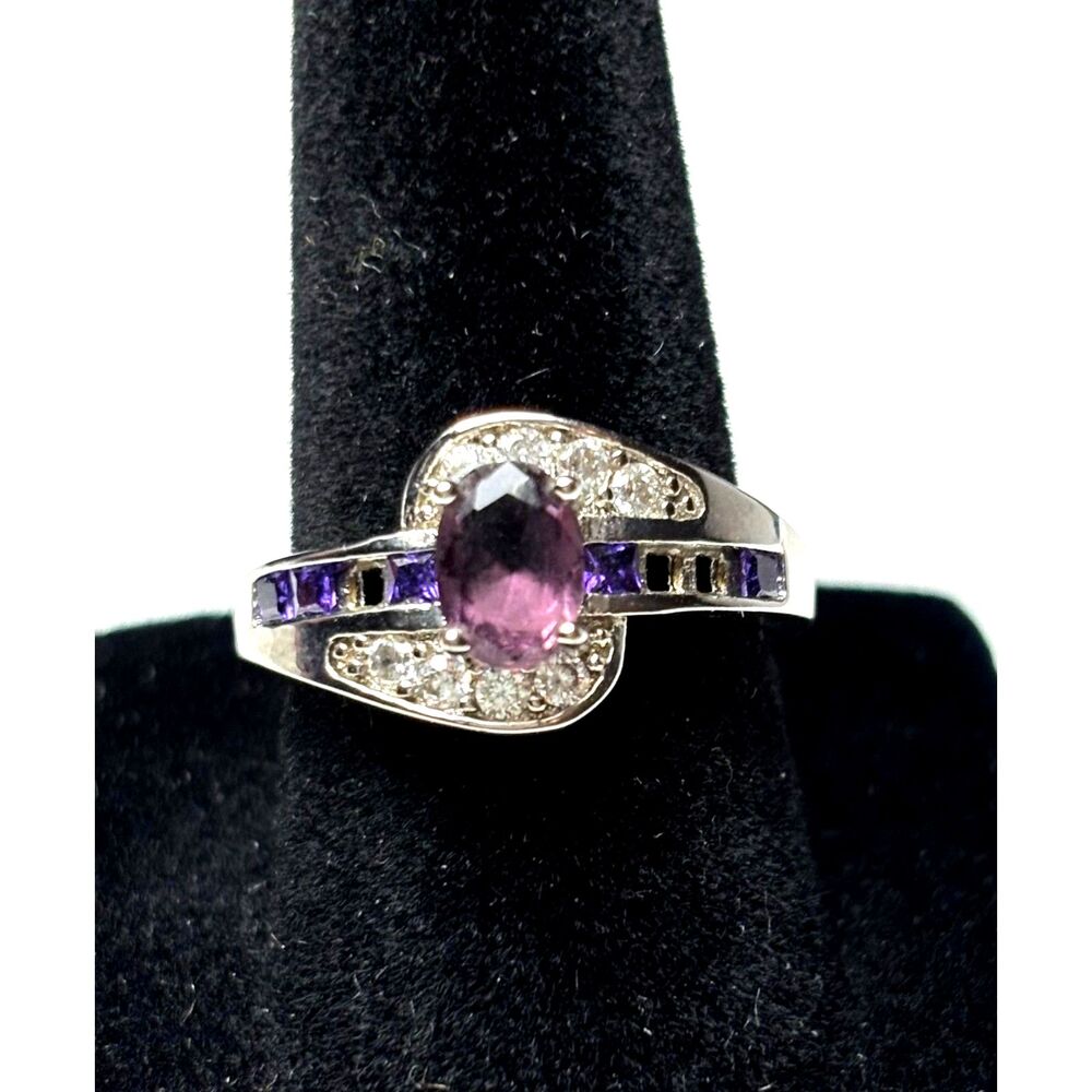 Sterling Silver 925 Amethyst CZ Ring Purple Multi Stone Band Size 7 VTG Style